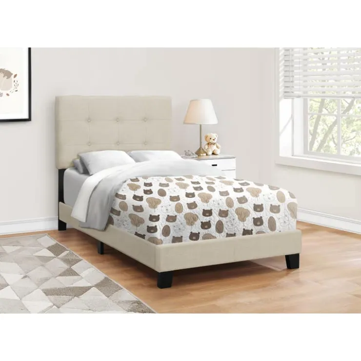 Monarch Twin Linen Bed with Headboard (39") Beige Online