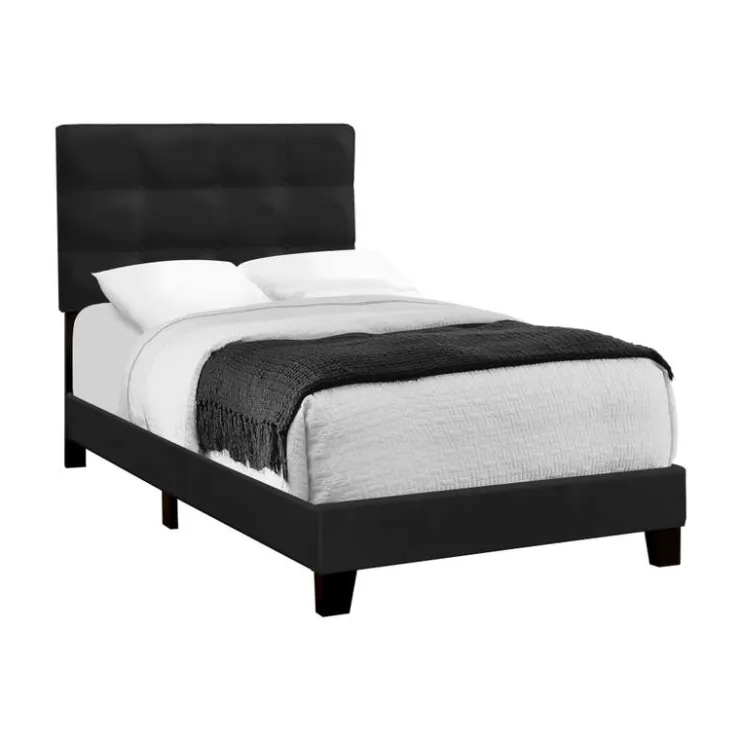 Monarch Twin Velvet Bed with Headboard (39") Black Discount
