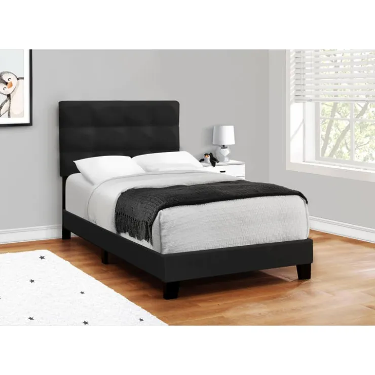 Monarch Twin Velvet Bed with Headboard (39") Black Discount