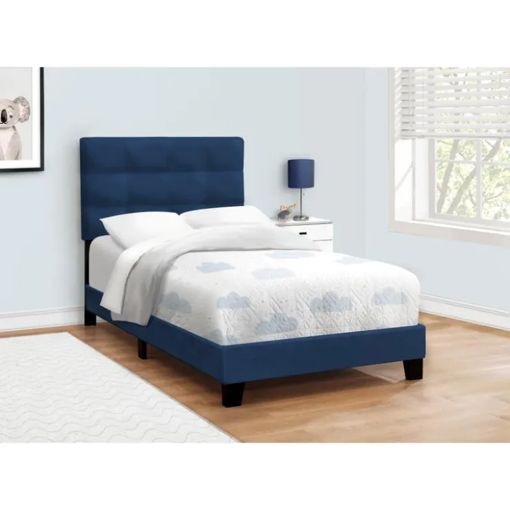 Monarch Twin Velvet Bed with Headboard (39") Navy Blue Outlet