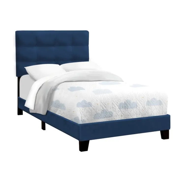 Monarch Twin Velvet Bed with Headboard (39") Navy Blue Outlet