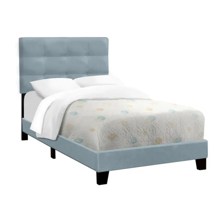 Monarch Twin Velvet Bed with Headboard (39") Steel Blue Clearance