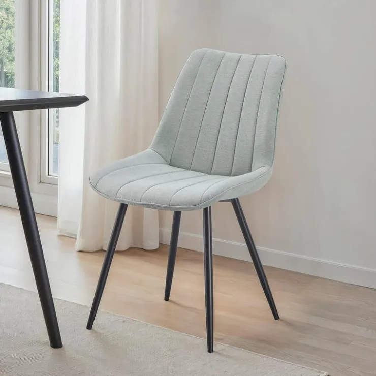 Upholstered Chairs (Set of 2) - Grey Grayish Green Fabric / Black Legs Sale