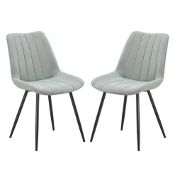 Upholstered Chairs (Set of 2) - Grey Grayish Green Fabric / Black Legs Sale
