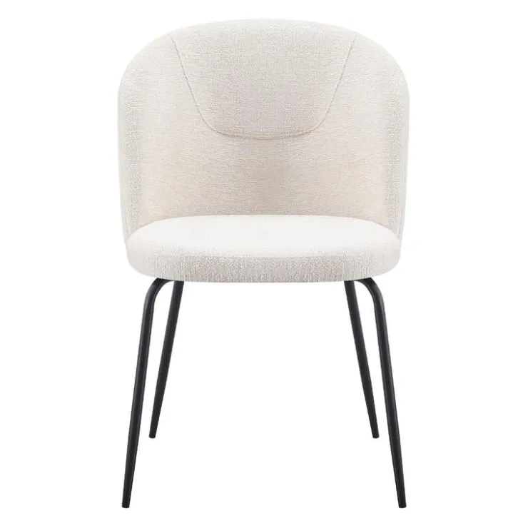 Upholstered Chairs (Set of 2) - Cream Beige Fabric / Matte Black Legs Clearance