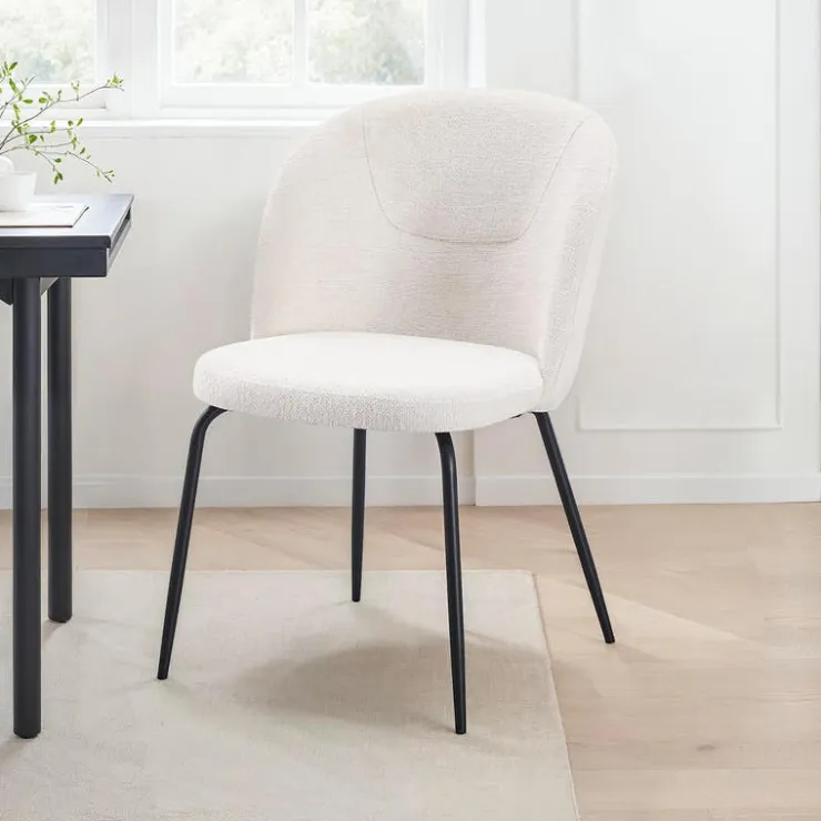 Upholstered Chairs (Set of 2) - Cream Beige Fabric / Matte Black Legs Clearance