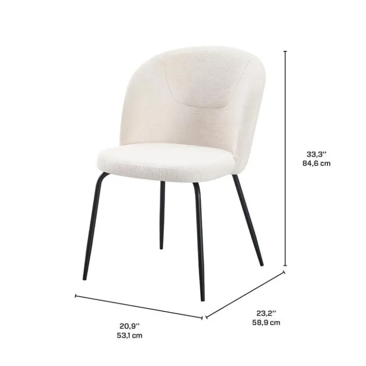 Upholstered Chairs (Set of 2) - Cream Beige Fabric / Matte Black Legs Clearance