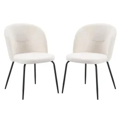 Upholstered Chairs (Set of 2) - Cream Beige Fabric / Matte Black Legs Clearance