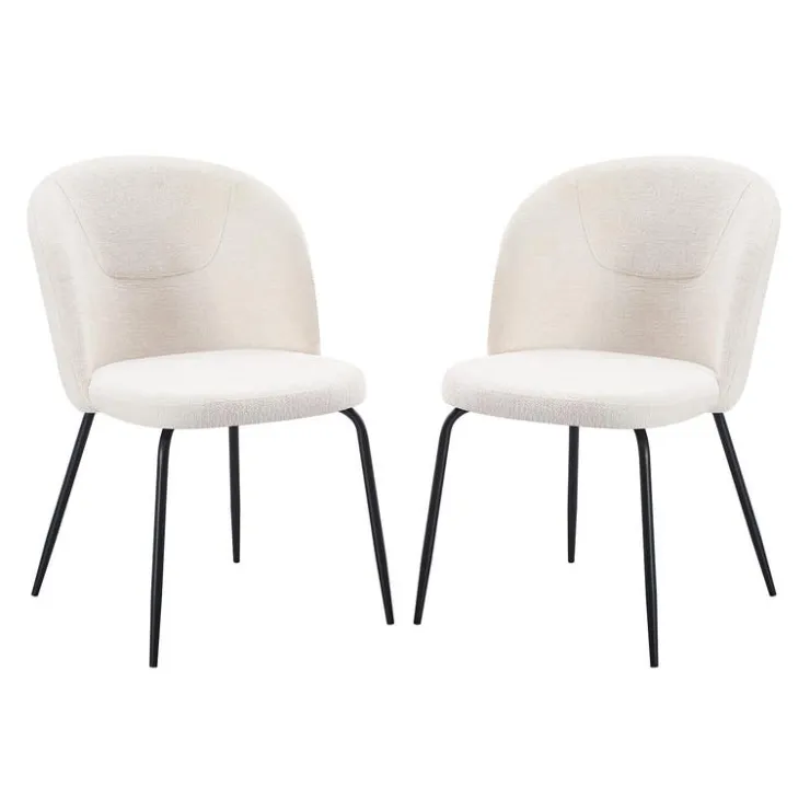 Upholstered Chairs (Set of 2) - Cream Beige Fabric / Matte Black Legs Clearance