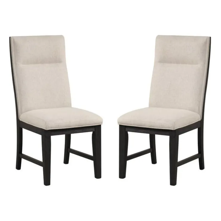 Upholstered Chairs (Set of 2) - Cream Cream White / Dark Brown New