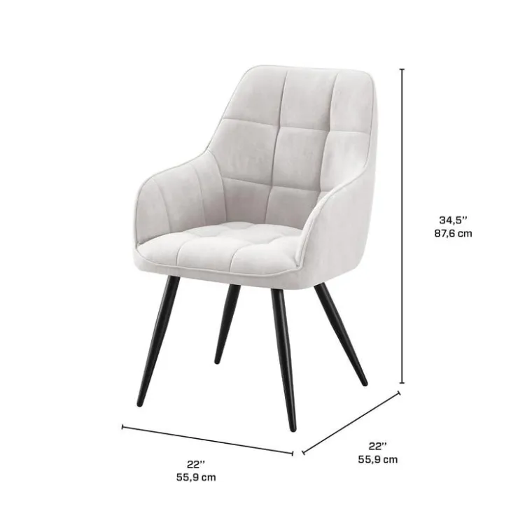 Upholstered Chairs with Armrests (Set of 2) - Light Grey Light Grey Fabric / Black Legs Discount