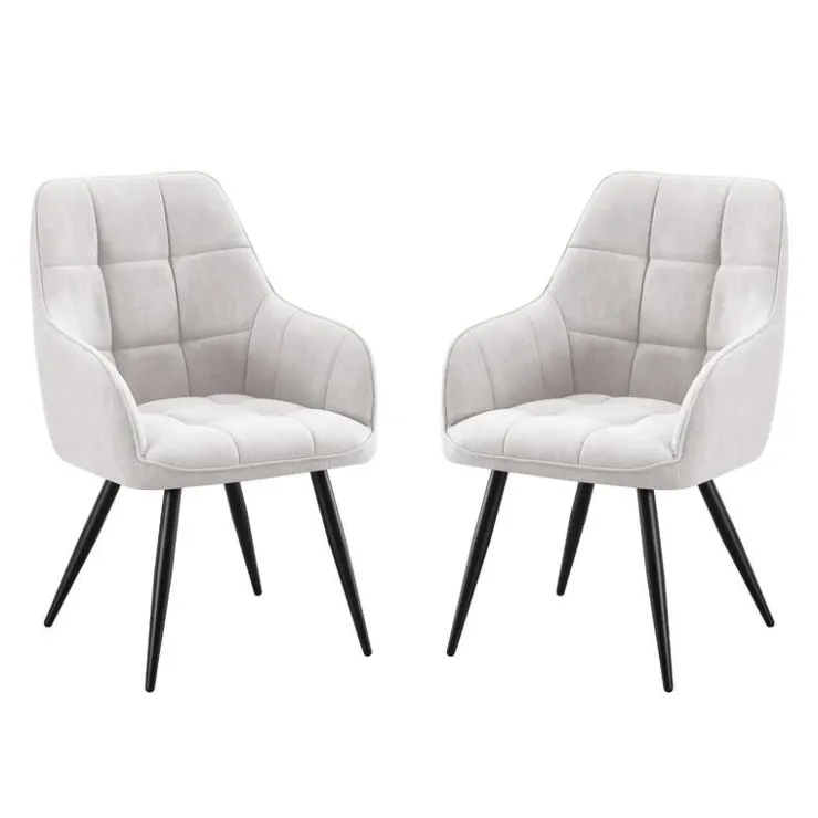 Upholstered Chairs with Armrests (Set of 2) - Light Grey Light Grey Fabric / Black Legs Discount
