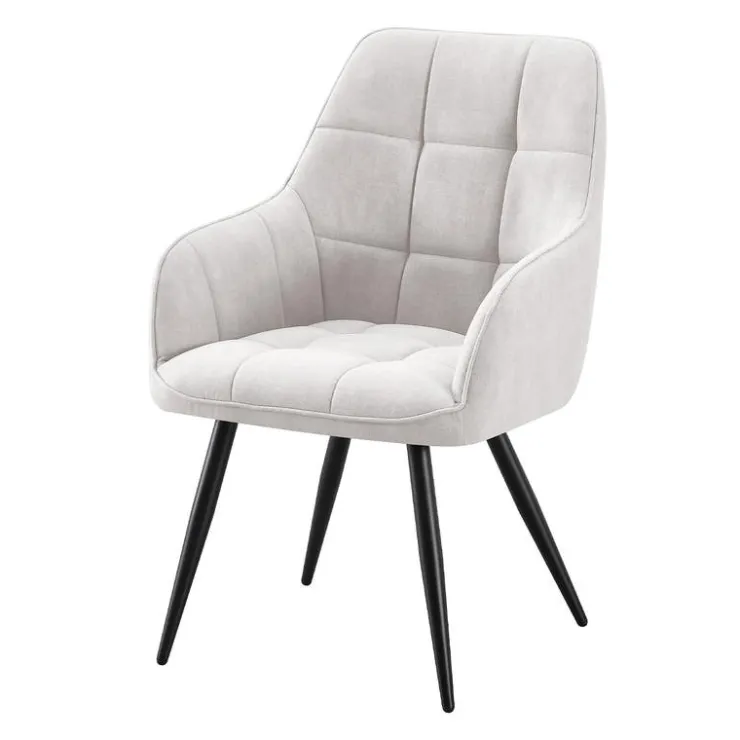 Upholstered Chairs with Armrests (Set of 2) - Light Grey Light Grey Fabric / Black Legs Discount