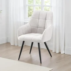 Upholstered Chairs with Armrests (Set of 2) - Light Grey Light Grey Fabric / Black Legs Discount