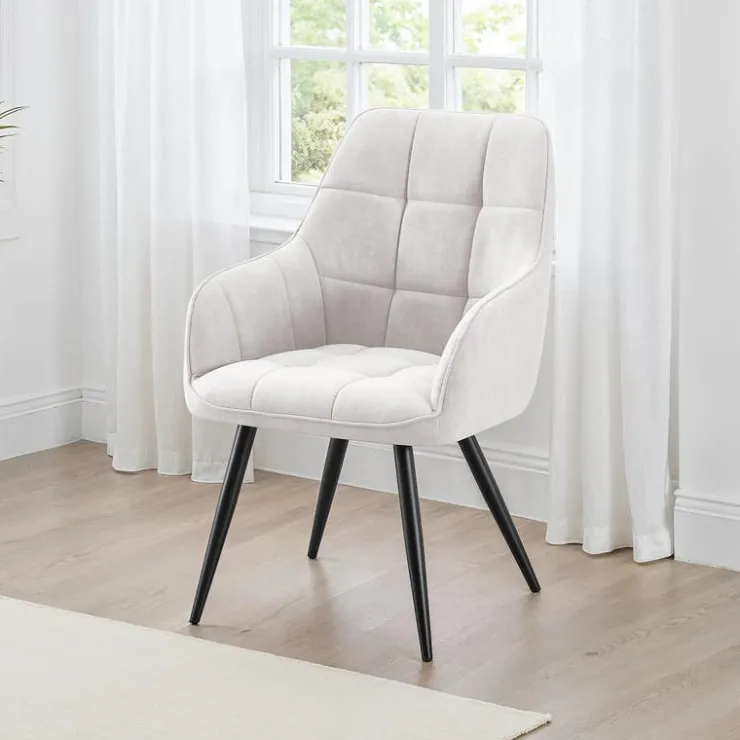 Upholstered Chairs with Armrests (Set of 2) - Light Grey Light Grey Fabric / Black Legs Discount