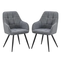 Upholstered Chairs with Armrests (Set of 2) - Grey Dark Grey Fabric / Black Legs Discount