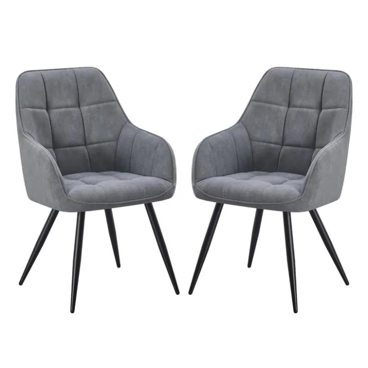 Upholstered Chairs with Armrests (Set of 2) - Grey Dark Grey Fabric / Black Legs Discount