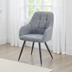 Upholstered Chairs with Armrests (Set of 2) - Grey Dark Grey Fabric / Black Legs Discount