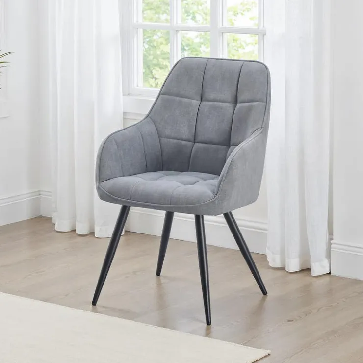 Upholstered Chairs with Armrests (Set of 2) - Grey Dark Grey Fabric / Black Legs Discount