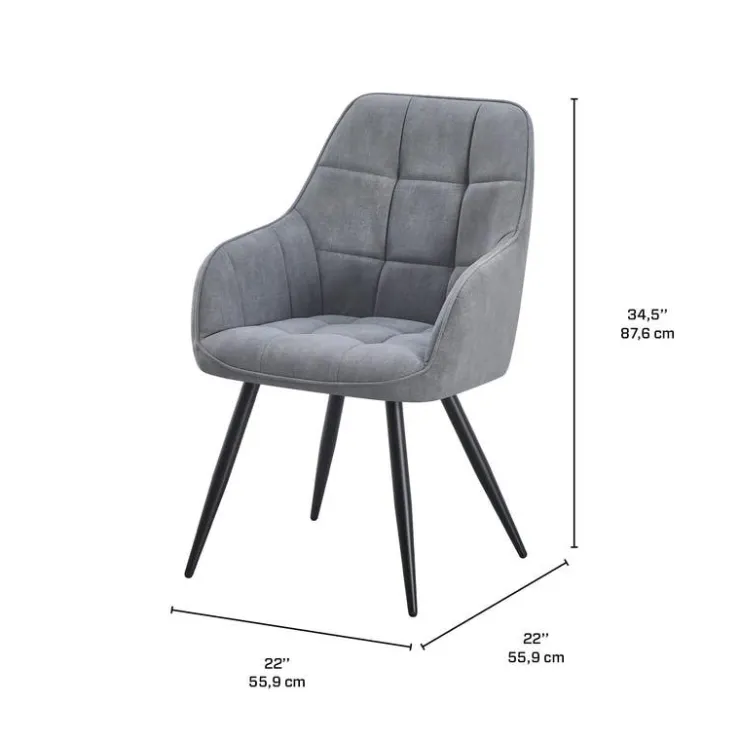 Upholstered Chairs with Armrests (Set of 2) - Grey Dark Grey Fabric / Black Legs Discount