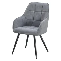 Upholstered Chairs with Armrests (Set of 2) - Grey Dark Grey Fabric / Black Legs Discount