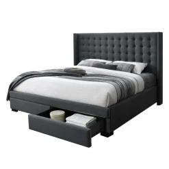 Upholstered King Bed with 2-Drawer Storage and Headboard (78'') Dark grey Discount