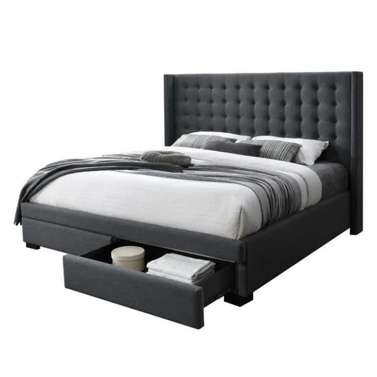 Upholstered King Bed with 2-Drawer Storage and Headboard (78'') Dark grey Discount