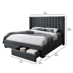 Upholstered King Bed with 2-Drawer Storage and Headboard (78'') Dark grey Discount