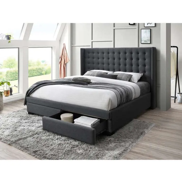 Upholstered King Bed with 2-Drawer Storage and Headboard (78'') Dark grey Discount