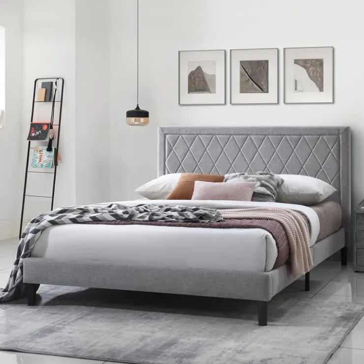Upholstered King Bed with Headboard (78") Greyish/Beige Hot
