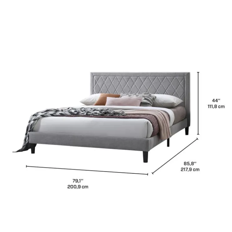 Upholstered King Bed with Headboard (78") Greyish/Beige Hot