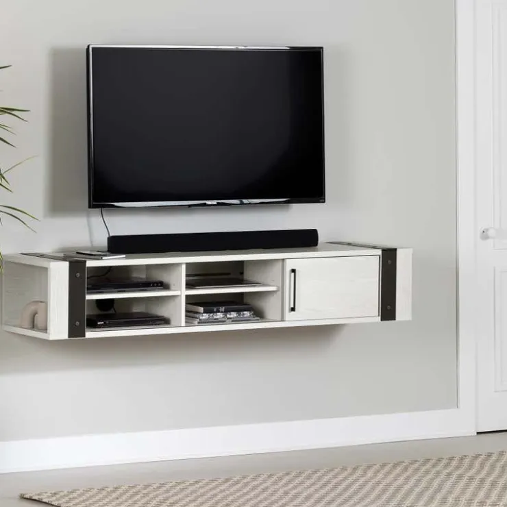 Meubles South Shore Wall Mounted Media Console - South Shore White Pine Hot