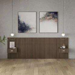 SUA-V Wall Units with 2 Integrated Nightstands for Full Beds - Taupe Brown New