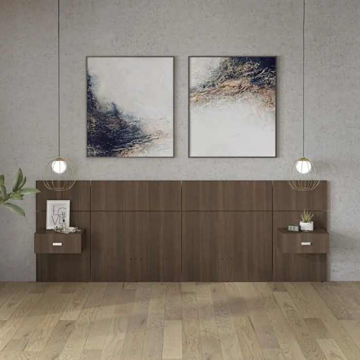 SUA-V Wall Units with 2 Integrated Nightstands for Full Beds - Taupe Brown New