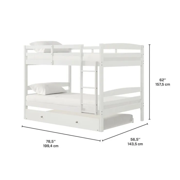 Bunk Bed with Trundle Bed - 54"/54" White Online