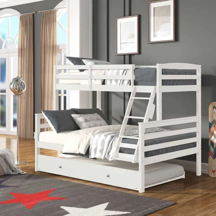 Bunk Bed with Trundle Bed - 39"/54" White Online
