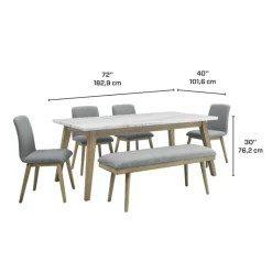 White Marble Top Dining Table, 4 Chairs and 1 Bench - Grey White / Grey / Natural Online