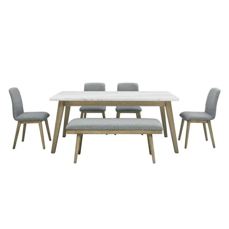 White Marble Top Dining Table, 4 Chairs and 1 Bench - Grey White / Grey / Natural Online