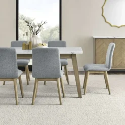 White Marble Top Dining Table with 6 Chairs - Grey White / Grey / Natural