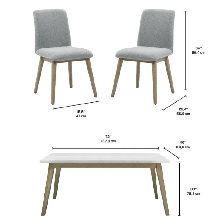 White Marble Top Dining Table with 4 Chairs - Grey White / Grey / Natural Discount