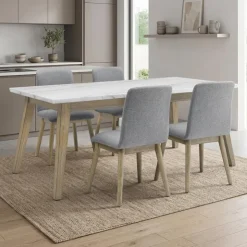 White Marble Top Dining Table with 4 Chairs - Grey White / Grey / Natural Discount
