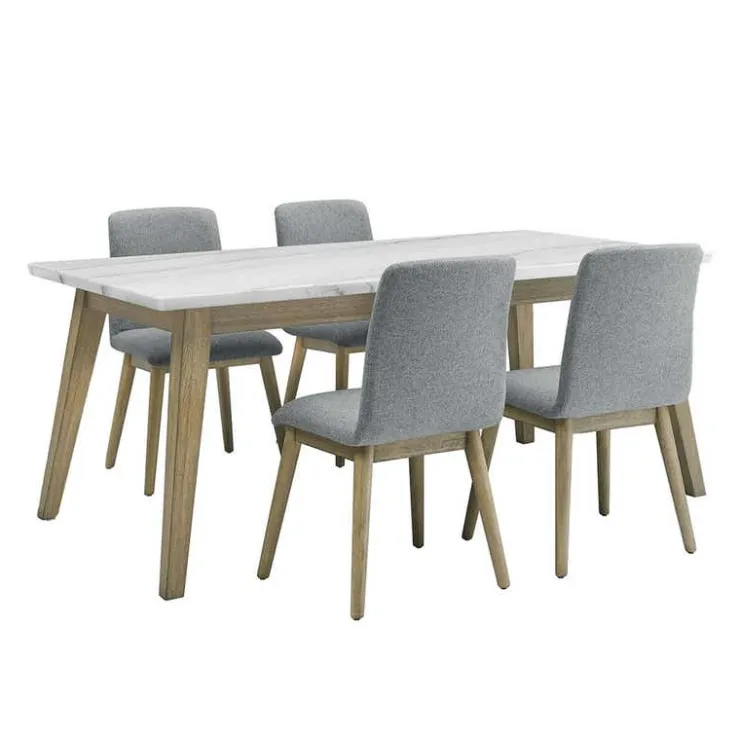 White Marble Top Dining Table with 4 Chairs - Grey White / Grey / Natural Discount