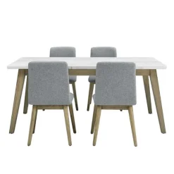 White Marble Top Dining Table with 4 Chairs - Grey White / Grey / Natural Discount