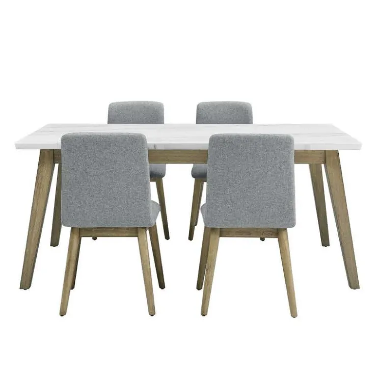 White Marble Top Dining Table with 4 Chairs - Grey White / Grey / Natural Discount