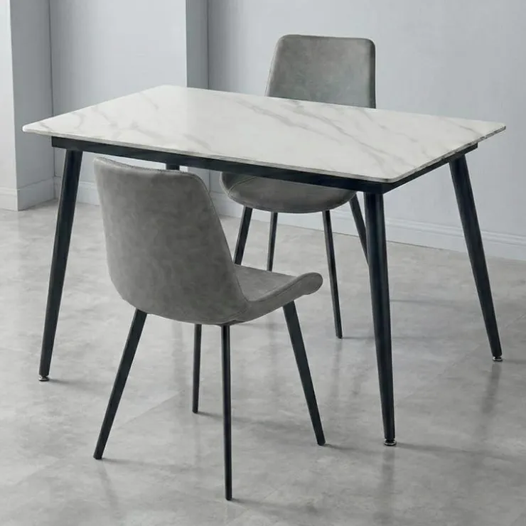 Sintered Stone Dining Set with 2 Grey Chairs - 48" White Discount