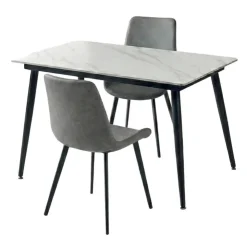 Sintered Stone Dining Set with 2 Grey Chairs - 48