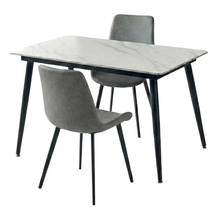 Sintered Stone Dining Set with 2 Grey Chairs - 48" White Discount