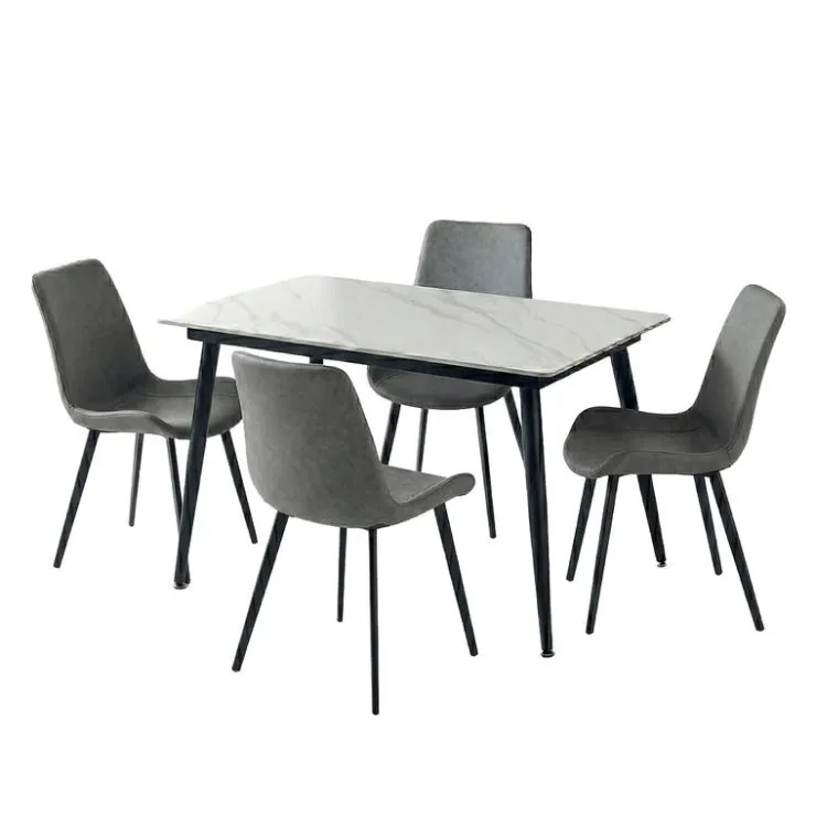 Sintered Stone Dining Set with 4 Grey Chairs - 48" White Outlet