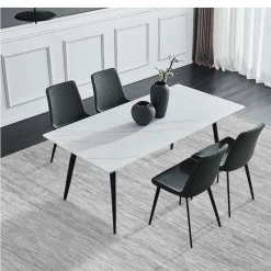 White Sintered Stone Dining Set with 4 Grey Chairs - 59" White Table/Chairs grey Hot