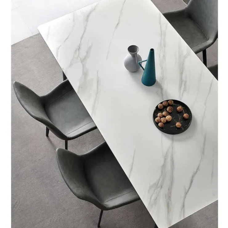 White Sintered Stone Dining Set with 4 Grey Chairs - 59" White Table/Chairs grey Hot